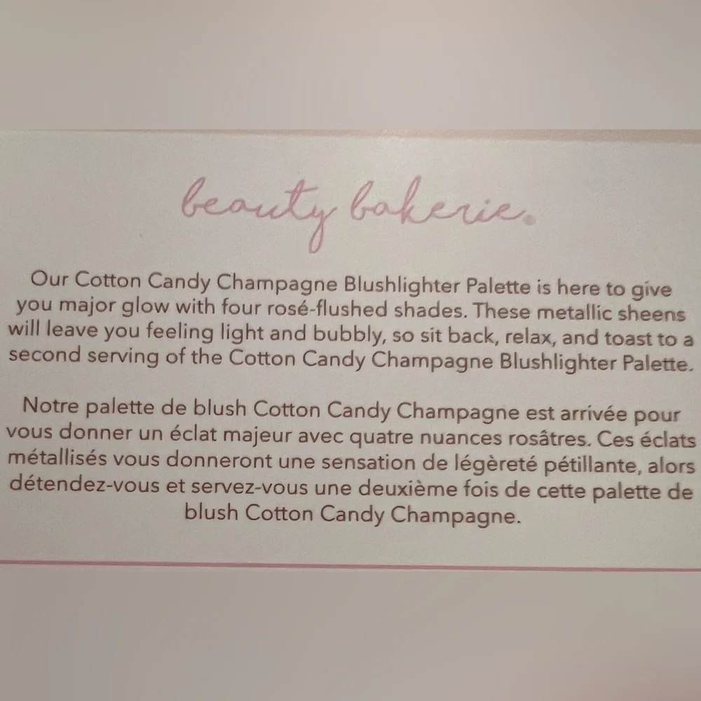 NWT Beauty Bakerie Cotton Candy Champagne Blush Highlighter Palette. 4 colors